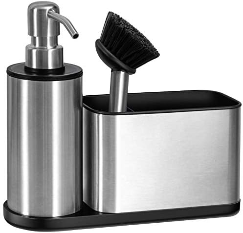 Sink Caddy Organizer with Built-in Soap Dispenser, Sponge Holder for Kitchen Sink with Hand Soap Dispenser (Stainless Steel Pump and Spout) by Unknown