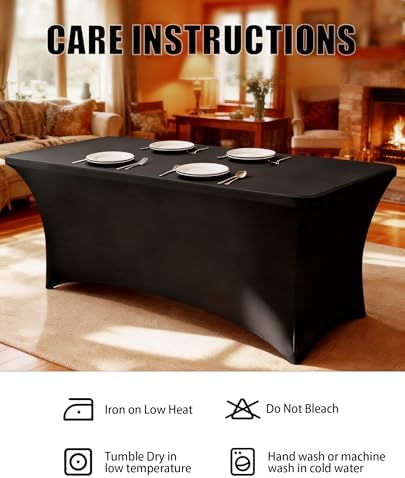 6FT Black Table Cloth - 12 Pack Fitted Stretch Rectangle Spandex Tablecloth, Washable Table Cover for Party, Picnic, Wedding, Banquet, Birthday and Festival(30" x 72") - Image 6