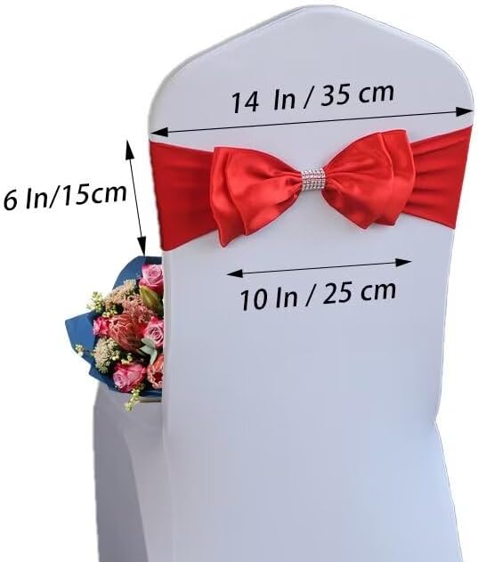 12 PCS Spandex Chair Sash Bow Tied,Elastic Sashes Chair Bands for Wedding Party Reception Events Celebration Banquets Hotel Event Decorations Chairs Decoration(Red) - Image 2