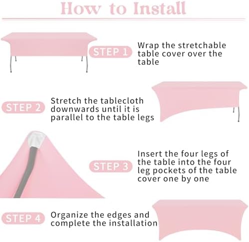 HAISIWLKJ 6 Pack Table Cloth 6ft Pink Tablecloths for Rectangle Folding Table Spandex Fitted Stretch Cover Wrinkle Resistant Washable Protector for Party, Wedding, Banquet, Festival. - Image 5