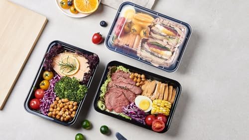 Jaluxing 50 Pack Meal Prep Plastic Food Storage Containers With Lids 28 oz 1 Compartment Black Rectangular To Go Lunch Prepping Boxes BPA-Free Microwavable Freezer Safe Stackable (Formerly FULING) - Image 5