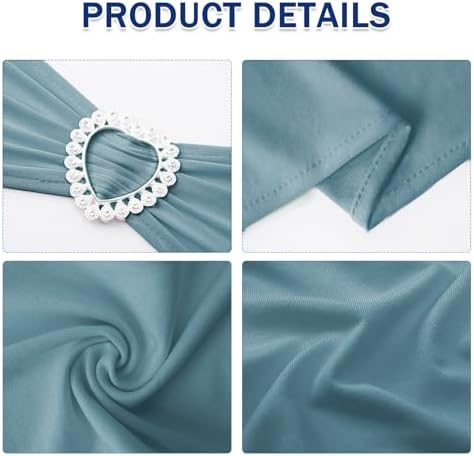 Pack of 60 Spandex Chair Sashes Bows Stretch Chair Cover Band with Buckle Slider Universal Elastic Chair Ties for Wedding Banquet Party Event Decoration (Dusty Blue) - Image 3