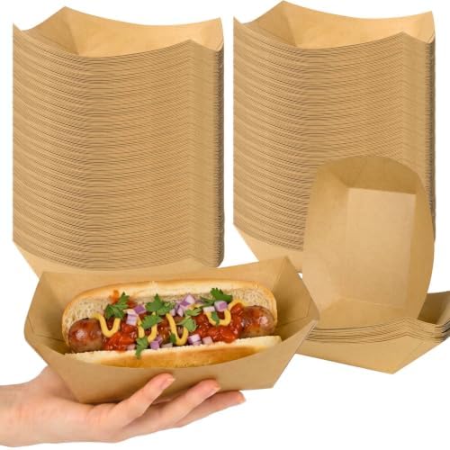 Artcochan 500 Pack 3lb Paper Food Trays,Heavy Duty Disposable Food Boats, Greaseproof Kraft Paper Trays for Nachos Hot Dogs Tacos Fries Snacks Party Carnival by Artcochan