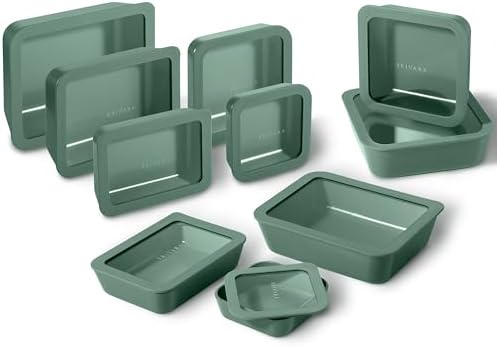 20-Piece Glass Food Storage Containers Set with Lids (10 Containers + 10 Lids) | Microwave-Safe Airtight Seal, Oven-Safe Ceramic-Coated Glass | Zero Plastic, No PFAS/PFOA/BPA [Pine] by BrivaraHome