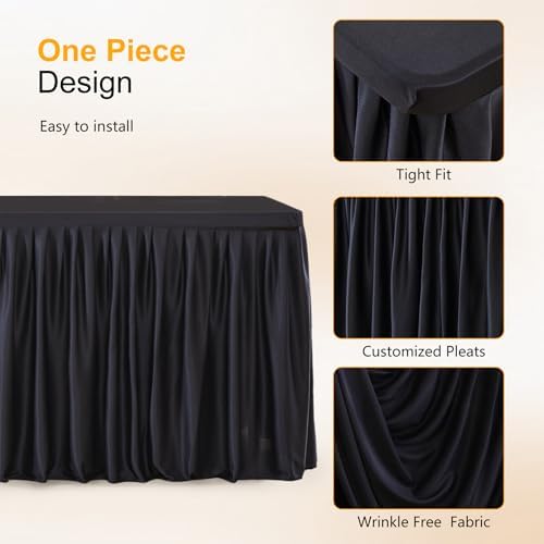 Wish Care Black Polyester Table Clothes for 4 Foot Rectangle Tables, Wrinkle Free Fitted Table Cover with Pleated Ruffle Table Skirt for Birthday Party Wedding Trade Show Event Display - Image 6