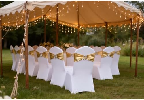 Gold Chair Sashes 100 Pack, Spandex Sashes for Chairs Wedding Reception, Stretch Chair Bands Bows for Party Banquet Theme Event Decor - Image 4