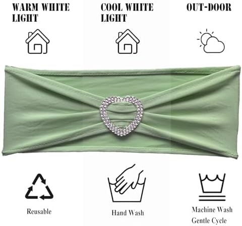 Sage Green Chair Sashes 60 Pack Spandex Sage Green Sashes for Chairs Stretch Chair Sashes Clearance with Heart Buckle Slider for Wedding Banquet Party Decorations - Image 4
