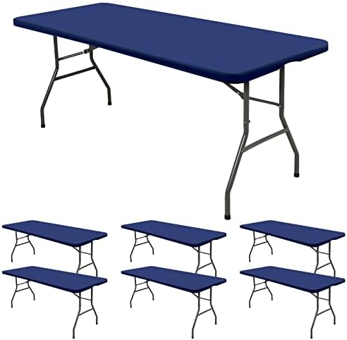 6 Pack Stretch Table Top Cap Cover, Navy Blue, 30" x 72" by REWOMC