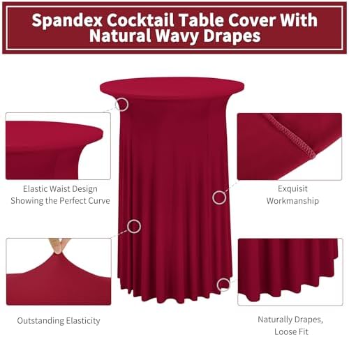 4 Packs Wine Red Round Cocktail Table Skirt 32"x 43" - Image 3
