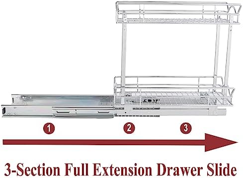 OCG Slide Out Cabinet Organizer for Narrow Cabinet (9" W X 21" D), 2 Tier Pull Out Shelves Slim Sliding Cabinet Organizer and Storage, Chrome - Image 5