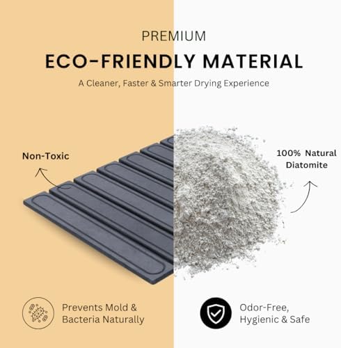 2-In-1 Stone Dish Drying Mat Set For Kitchen Counter. New Collapsiable Space Saving Diatomaceous Earth Stone Dish Mat 23.6"(L)x15.3"(W) + Faucet Protector 23.6"(L)x4(W)- Ultra Absorbent Non-Slip-Gray - Image 6