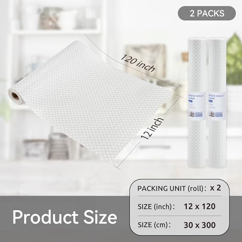 FIFTY FEET 12"x120" Non-Adhesive Shelf Liner for Kitchen Cabinets and Drawers, Washable Non-Slip PVC Cabinet Liner (White Circle)(2 Roll) - Image 5