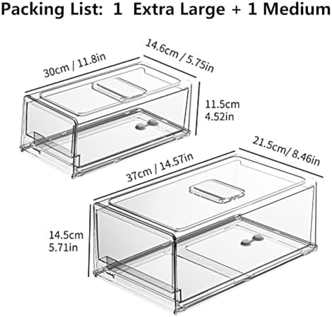 YekouMax Pantry Organizers and Storage Bins, Refrigerator Organizer, Plastic Stackable Storage Bins with Drawers, Pull-Out Cabinet Containers for Fridge Kitchen Office (2 PACK, Extra Large & Medium) - Image 2