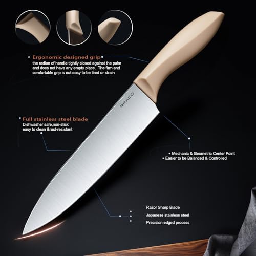 RAXCO Cooking Utensils Set,18-Piece Kitchen Utensils and Knife Set,Khiki | Food-grade Silicone Utensils Heat-resistant to 410°F,5-Piece Stainless Steel Kitchen Knife with Sharpener and Cutting Board - Image 6