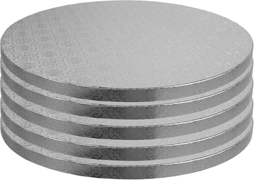 O’Creme Cake Board, Silver Foil Round Cake Circles with Gorgeous Design, Sturdy & Durable 1/2” Thick Cake Drums, Round Cake Boards with 18” Diameter, Pack of 5 Disposable Cake Drums by OCreme