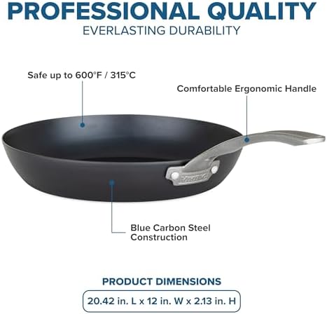 Viking Blue Carbon Steel Frying Pan, 12 Inch Kitchen Cookware, Black - Image 4