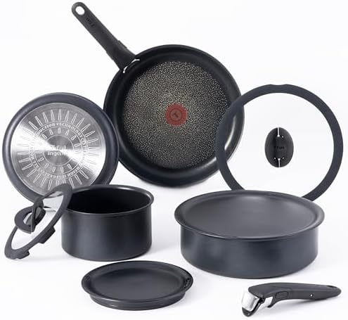 T-fal Ingenio Expertise Non Stick Cookware Set 10 Piece, Induction, Oven Broiler Safe 500F, Stackable Cookware, Pots and Pans Set, RV, Camping, Frying Pans, Dishwasher Safe, Detachable Handle,Black by T-falbrand