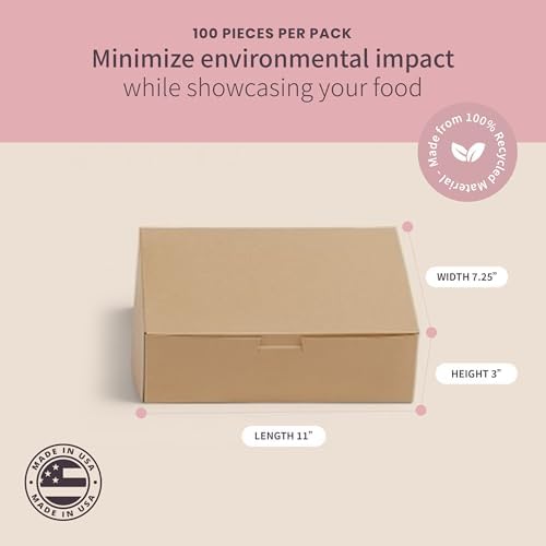 Reversible Bakery Boxes 11 x 7.25 x 3 in, No Window Lock Corner Boxes with Front Tuck Lock & Side Clips, for Danishes, Loaf Cakes & Pastries, Kraft or White Exterior, Microwavable, 100 Pack - Image 2