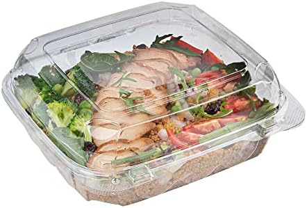 Restaurantware 39 oz Square Clear Plastic Clamshell Container, 100 Pack by Restaurantware