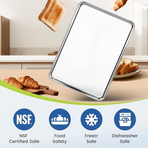 BIEAMA 6 Pack Stainless Steel Toaster Oven Baking Sheets, 17.3 x 12.2 in | Stainless steel pans with no chemical coating, mirror-polished finish and rolled edges; dishwasher safe, oven safe to 500°F. - Image 5