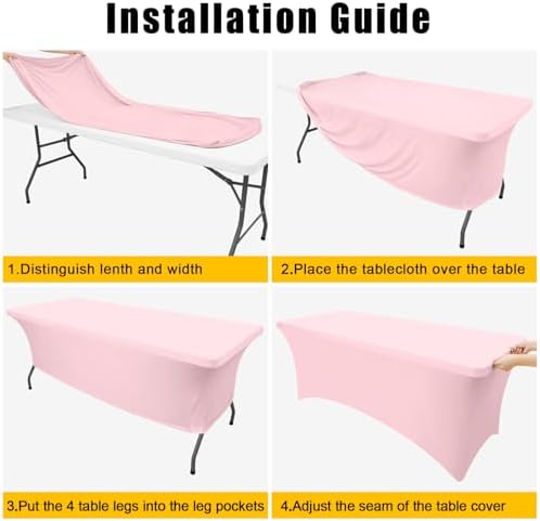 Smiry 2 Pack Spandex Table Cloth 8FT, Elastic Fitted Pink Tablecloth - Image 6