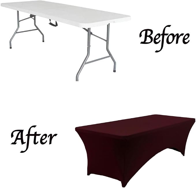 MDS® Pack of 2 Spandex Tablecloth 4FT Tight Fitted Stretch Table Cover – Washable Wrinkle-Free Reusable Elastic Patio Tablecloth for Wedding, Party, Banquet, Trade Show, Event Décor - Burgundy - Image 5