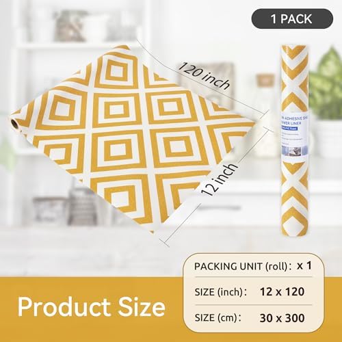 FIFTY FEET 12"x120" Non-Adhesive Shelf Liner for Kitchen Cabinets and Drawers, Washable Non-Slip PVC Cabinet Liner (Yellow Plaid)(1 Roll) - Image 5