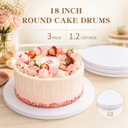 18 Inch White Cake Drum, 1/2" Thick Double Wall Corrugated Round Cake Board, Heavy Duty Greaseproof Cake Base Stand for Tiered Wedding Cakes - Image 2