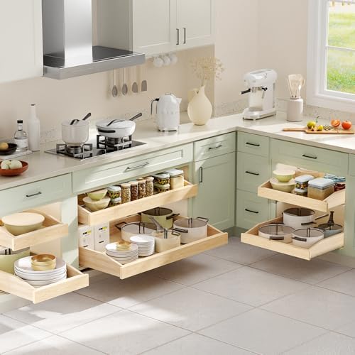 ROOMTEC Pull Out Cabinet Organizer with Soft Close, 22-1/2" W x 21" D, Pull Out Cabinet Drawer for Kitchen cabinets, Pull Out Cabinet Shelf, Finished, Bottom Assembly, 2PCS - Image 6