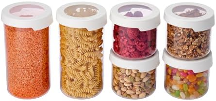 SmartStore Round Clear Dry Food Containers with Lids Starter Set of 6-20% Bio-based Plastic Storage Box with Lid, BPA Free, Dishwasher Safe - Kitchen Storage Containers 4x 0.75L, 2x 1.45L by SmartStore