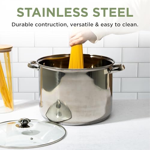 Ecolution Pure Intentions Stock Pot - Features Tempered Glass Lid, Keep Cool Handle, and Encapsulated Bottom - Oven Safe - Curbside Recyclable Stainless Steel - 16 Quarts - Image 3