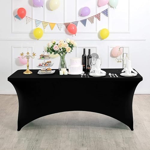 MDS® Pack of 12 Spandex Tablecloth 8FT Tight Fitted Stretch Table Cover – Washable Wrinkle-Free Reusable Elastic Patio Tablecloth for Wedding, Party, Banquet, Trade Show, Event Décor - Black - Image 3