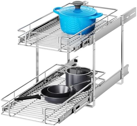 2 Tier Individual Pull Out Cabinet Organizer 10½" W x 18" D, Heavy Duty Cabinet Pull Out Shelves, Slide Out Drawers Organization for Kitchen Cabinets Bathroom by Unknown