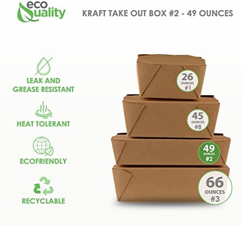 Take Out Food Containers 49 oz Kraft Brown Paper Take Out Boxes Microwaveable Leak and Grease Resistant Food Containers, Food Truck,Recyclable Lunch Box #2 by EcoQuality (50) - Image 3