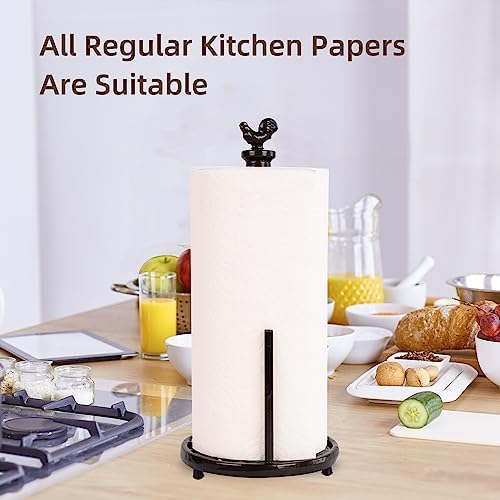 Cast Iron Rooster Paper Towel Holder for Kitchen Countertop - Vintage Coffee Gold Farmhouse Decor, Heavy Weighted Base Standing Dispenser for Easy One-Handed Tear, Fits Jumbo Rolls - Image 5