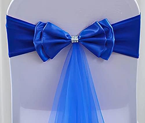 10Pcs Stretch Satin Chair Sashes Bows Chair Bands Decor for Hotel Wedding Reception Party Event Chair Cover Decoration Dark Blue - Image 2