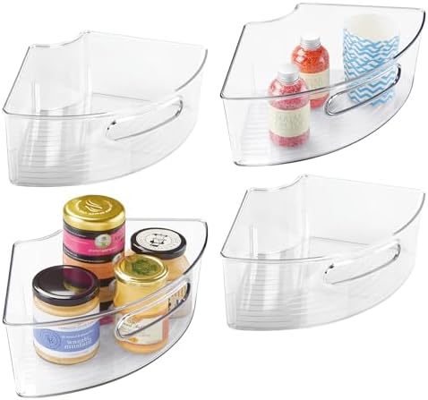 iDesign Plastic Lazy Susan Cabinet Storage Bin, 1/4 Wedge Container for Kitchen, Pantry, Counter, BPA-Free, 12.5 in x 6.75in x 4in Set of 4, Clear by iDesign