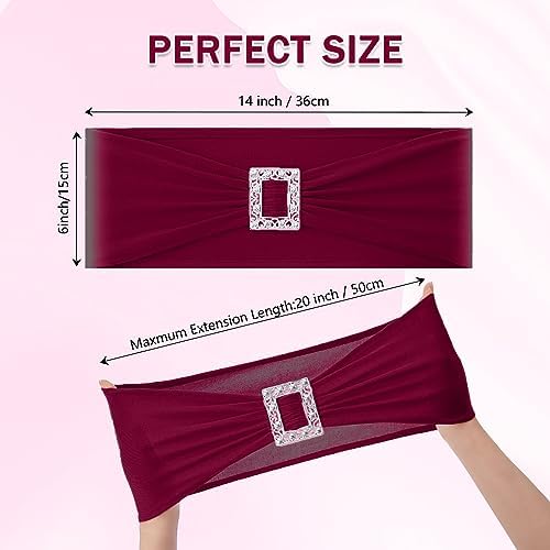 Joccun 30 PCS Spandex Chair Sashes Bows Stretch Chair Cover Band with Buckle Slider Universal Elastic Chair Ties for Wedding Banquet Party Event Decoration (Burgundy) - Image 2
