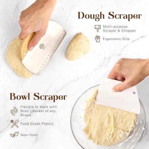 ABIOTO Sourdough Starter Kit with Bread Proofing Baskets & Tools, 24-Pieces | Complete Beginner Sourdough Bread Baking Supplies - Round & Oval Bannetons, Liners, Slings, Jar, Mat, Lame, Whisk, & Scrapers - Image 6
