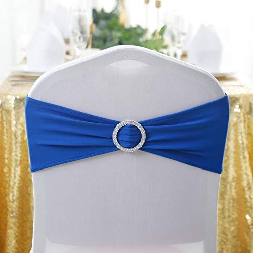 Peomeise 25pcs Royal Blue Spandex Chair Sashes with Buckle Slider for Wedding, Party Decoration - Image 3