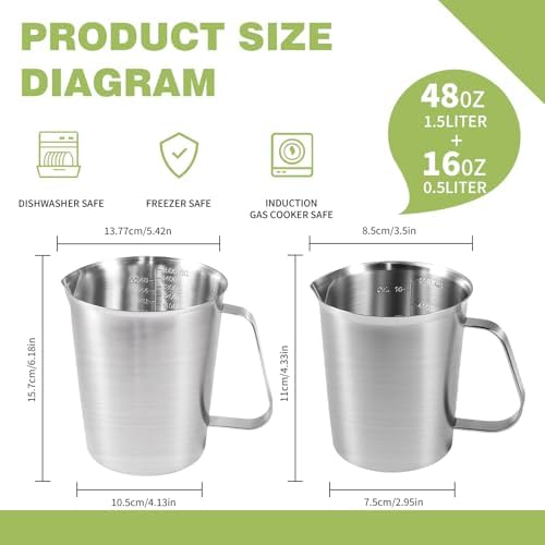 Stainless Steel Measuring Cups 2-Pack, Unbreakable Metal Measuring Cup Set with Easy-Read OZ/ML Marks & Secure Grip Handle, Ideal for Kitchen, Baking, Bar, Party & Pet Food (48 oz+16 oz) - Image 2
