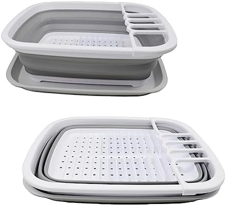 SAMMART 8L (2.11Gallons) Collapsible Plstic Dish Drainer with Drainer Board - Foldable Drying Rack Set - Space Saving Kitchen Storage Tray (White/Grey(Set of 2), 2) - Image 2