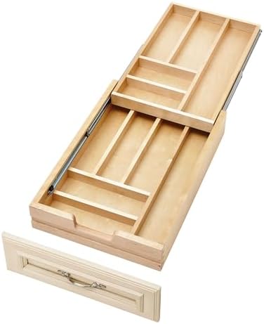 Rev-A-Shelf Maple Two-Tier Cutlery Replacement Drawer System w/ BLUM Soft-Close for Face Frame Base Kitchen Cabinets, Kitchen Drawer Organizer, Min Opening Width of 15", 4WTCD-18HSC-1 by Rev-A-Shelf