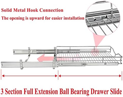 DINDON Pull Out Cabinet Organizer (14" W x 21" D), Pull Out Drawers for Kitchen Cabinets, Cabinet Pull Out Organizer 1 Tier Heavy-Duty Slide Out Shelf Wire Basket for Base Cabinet, Chrome - Image 6