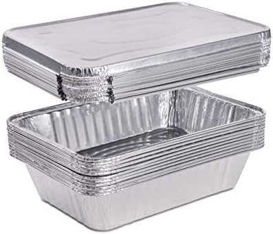 Diplastible Disposable Aluminum Pans with Lids | 100 pack 1-Dinner Portion Pan Oblong Cookware Pans Best Use for Baking, Meal Preparations, Cooking, Roasting, Grilling, Toasting | With Foil Lids by Diplastible