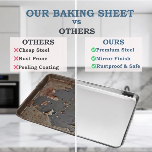 Stainless Steel Baking Sheet, 16" x 12" Cookie Sheet Pan, 1-Pack | Jelly Roll Pan for Baking Roasting Cooking, Heavy Duty & Non-Toxic, Easy Clean & Dishwasher Safe - Image 5