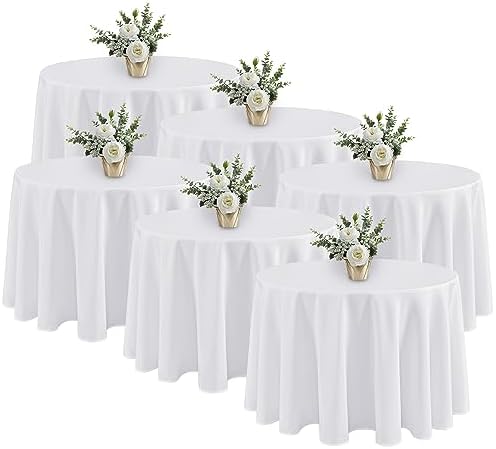 Fitable 6 Pack White Round Tablecloths 108 Inch for 36"-84" Tables by Fitable