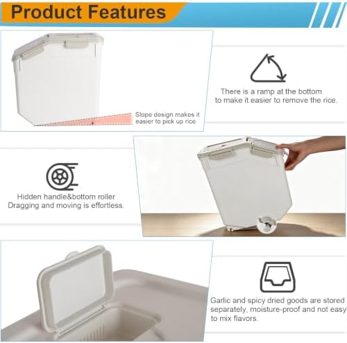 50 lb Large Food Grade Container for Rice Flour Sugar, Grey, 4 Pack - Image 5