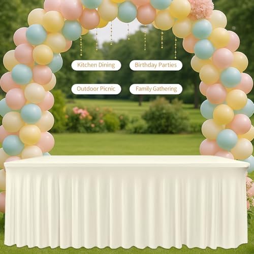 Deep Dream 4 Pack Ivory Spandex Fitted Tableclothes for 8 Foot Rectangle Tables, Wrinkle Free 8FT Fitted Table Cover, Stretch Tablecloth Table Skirt for Party, Banquet, Wedding and Events - Image 5