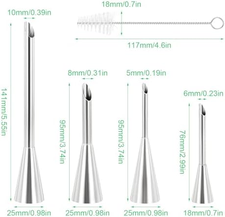 4 Piece Stainless Steel Piping Nozzles Set, Baking Doughnut Syringe for Cakes, Cupcakes and Doughnuts Decorating, Puff Filling and Jam, Cream, with Cleaning Brush - Image 2